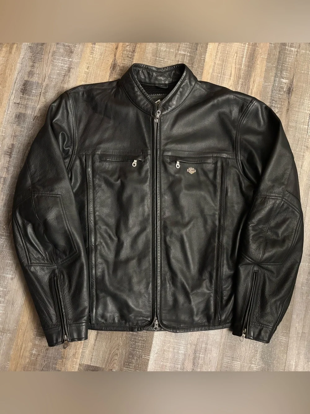 Harley-Davidson Shifter Leather Motorcycle Jacket Mens XL Black 98136-03VM VTG